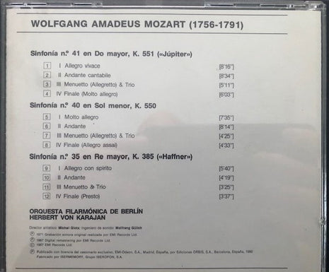 CD - Mozart* – Herbert von Karajan, Berliner Philharmoniker – Sinfonías Nº 35,40,41 - USADO