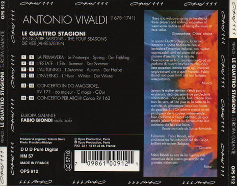 CD - Vivaldi*, Europa Galante, Fabio Biondi – Le Quattro Stagioni - USADO