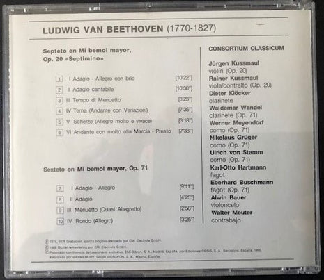 CD - Ludwig van Beethoven, Consortium Classicum – Septeto En Mi Bemol Mayor, Op.20 Sexteto En MI Bemol Mayor, Op, 71 - USADO
