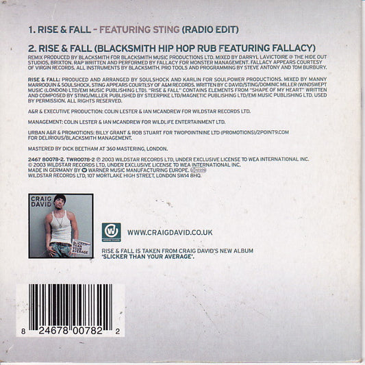 CD Craig David Featuring Sting – Rise & Fall - USADO