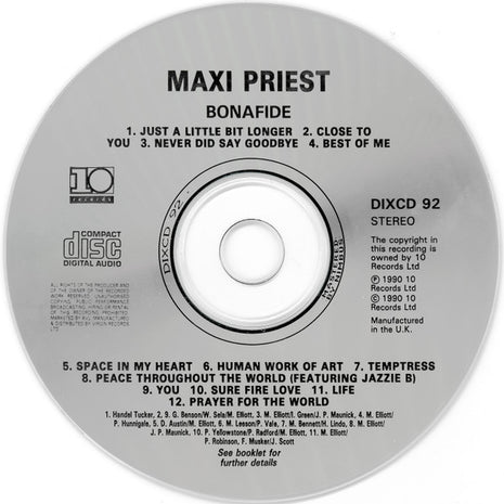 CD Maxi Priest ‎– Bonafide - USADO