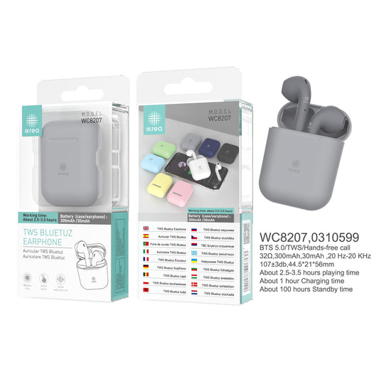 Auricular Bluetooth TWS IKREA WC8207 CINZA