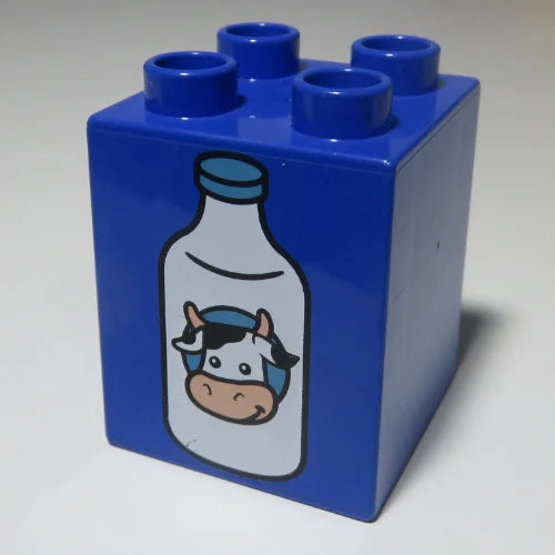 31110pr0050 lego Duplo Brick 2 x 2 x 2 with Milk Bottle with Cow Head Print - USADO