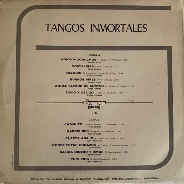 LP VINYL - Various – Tangos Inmortales - USADO