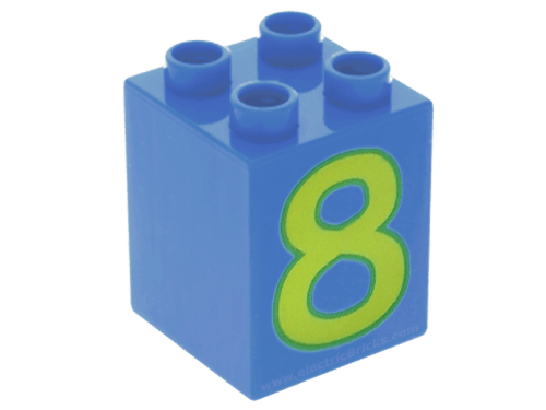 LEGO DUPLO 31110pb028 Medium Blue Duplo, Brick 2 x 2 x 2 with Number 8 Lime Pattern - USADO