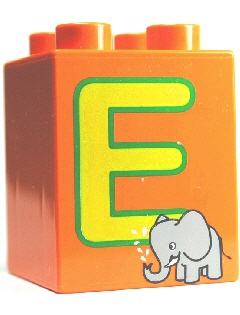 LEGO DUPLO 31110pb047 Duplo, Brick 2 x 2 x 2 with Letter E and Elephant Pattern - USADO