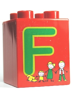 Part 31110pb048 LEGO Duplo, Brick 2 x 2 x 2 with Letter F and Family Pattern  - USADO