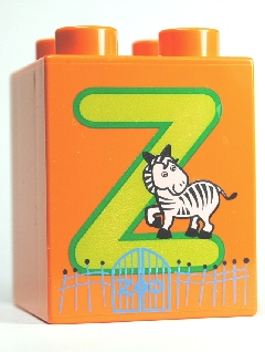 LEGO  Duplo, Brick 2 x 2 x 2 with Letter Z and Zebra in Zoo Pattern Item No: 31110pb068 - USADO