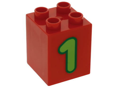 31110pb073 Red LEGO Duplo, Brick 2 x 2 x 2 with Number 1 Lime Pattern - USADO