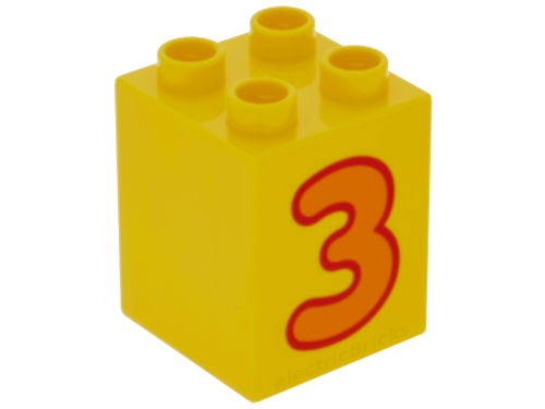 LEGO DUPLO 31110pb075 Yellow  Brick 2 x 2 x 2 with Number 3 Orange Pattern - USADO