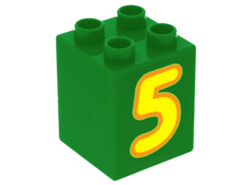 LEGO DUPLO 31110pb077 Bright Green, Brick 2 x 2 x 2 with Number 5 Yellow Pattern - USADO