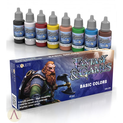 ACRYLIC PAINT SURECOLOR SCALE 75 SET: Fantasy & Games Basic Colors (8x17mL)