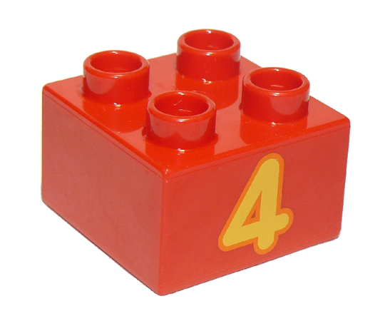 LEGO  Duplo, Brick 2 x 2 with Number 4 Bright Light Orange Pattern Item No: 3437pb066 - USADO