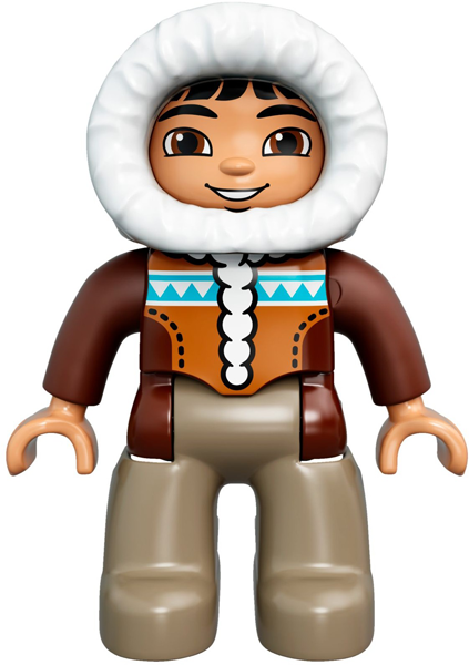 LEGO Duplo Ville, Male, Dark Tan Legs, Reddish Brown Hooded Parka, Brown Eyes Item No: 47394pb200  - USADO