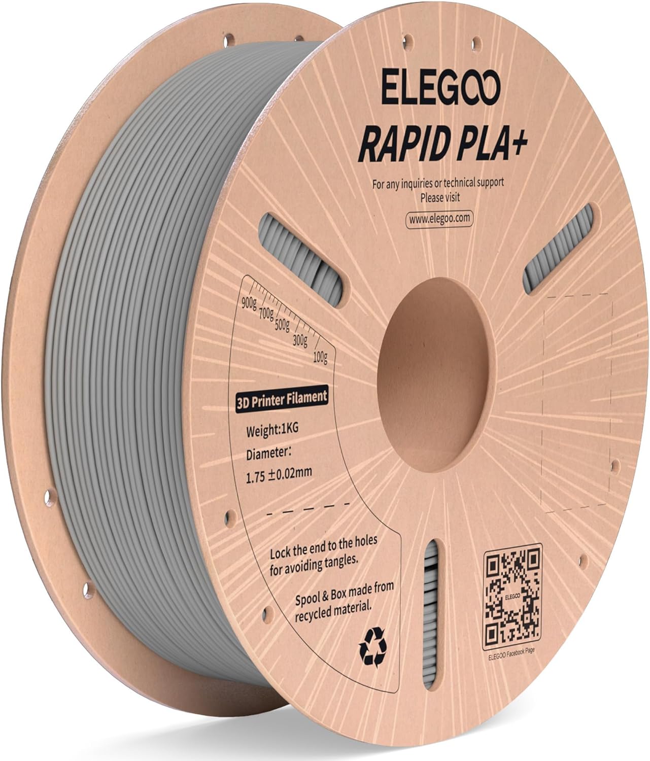 3dprint Elegoo - Rapid PLA+ - Gris (Grey) - 1,75 mm - 1 kg × 1