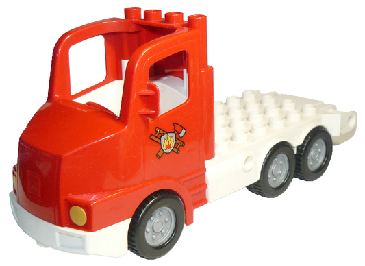 Part 87700c02pb01 Duplo Truck Large Cab with White 4 x 8 Flatbed Plate and Fire Logo Pattern - USADO