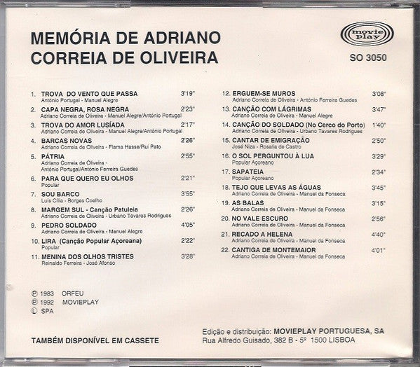 CD - Adriano Correia De Oliveira – Memória De Adriano - USADO