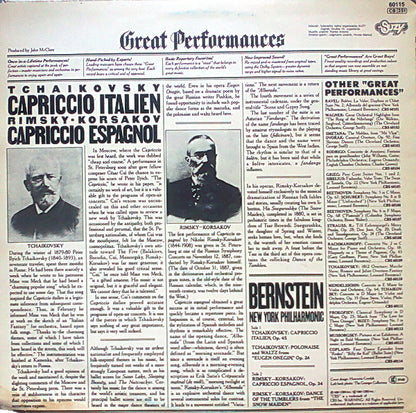 LP VINYL - Tchaikovsky*, Rimsky-Korsakov*, Bernstein*, New York Philharmonic – Capriccio Italien / Capriccio Espagnol - USADO