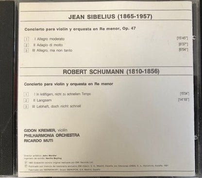 CD - Sibelius* & Schumann*, Muti*, Philharmonia Orchestra – Conciertos Para Violín Y Orquesta - USADO