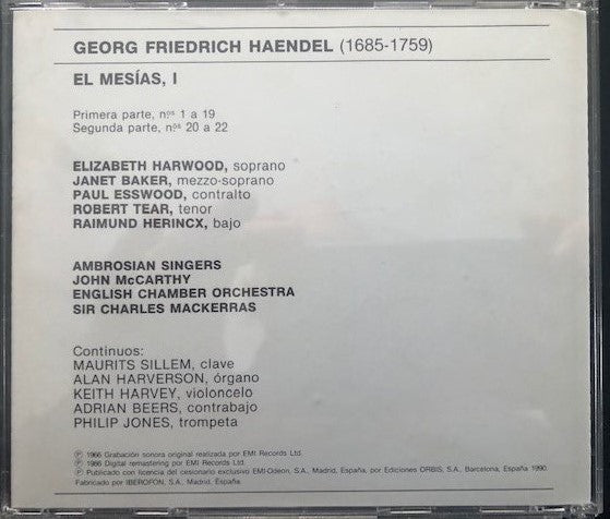 CD - Haendel* - Sir Charles Mackerras, English Chamber Orchestra – El Mesias I - USADO
