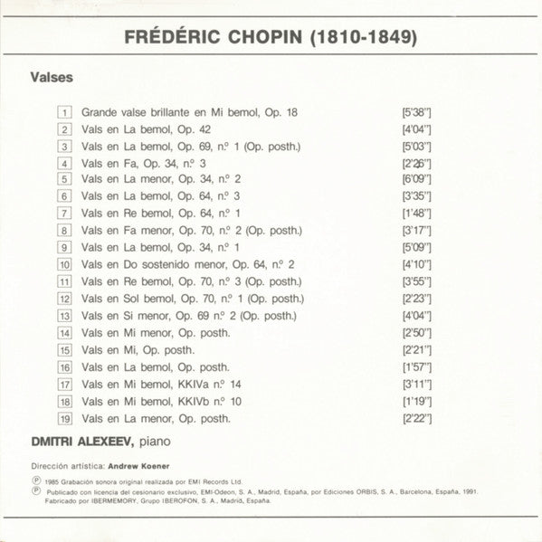 CD - Frédéric Chopin, Dmitri Alexeev – Chopin: Valses - USADO