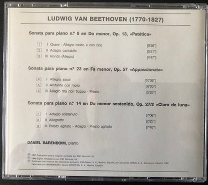 CD - Beethoven*, Barenboim* – Sonatas Para Piano "Patetica", "Appasionata","Claro De Luna" - USADO
