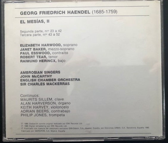 CD - Haendel* - Sir Charles Mackerras, English Chamber Orchestra – El Mesias II - USADO