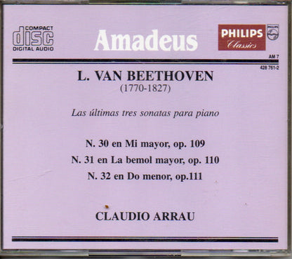CD - Beethoven* - Claudio Arrau – Las Últimas tres Sonatas para Piano No. 30, Op. 109; No. 31, Op. 110 y No. 32, Op. 111 - USADO