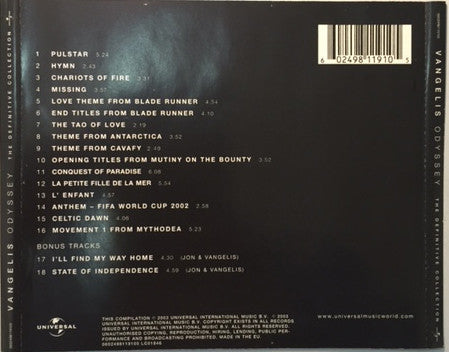 CD - Vangelis – Odyssey (The Definitive Collection) - USADO