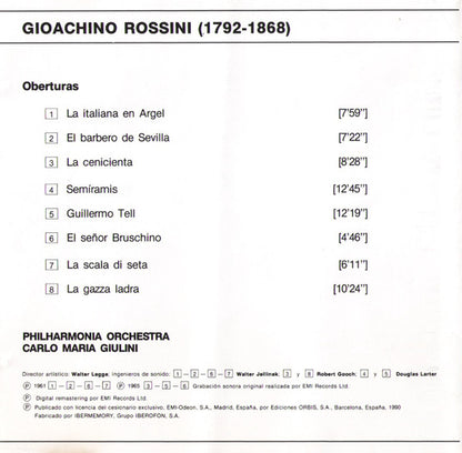 CD - Rossini* – Giulini*, Philharmonia Orchestra – Oberturas - USADO