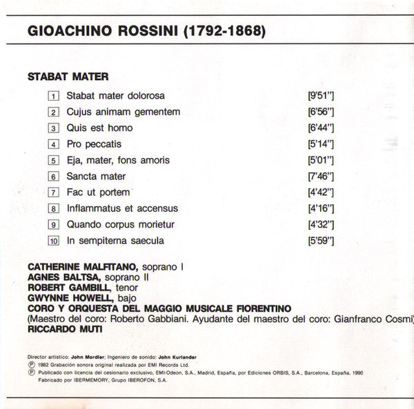 CD - Rossini* : Muti*, Orquesta Del Maggio Musicale Fiorentino* – Stabat Mater - USADO