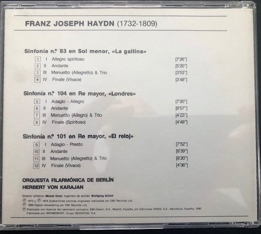 CD - Haydn* : Herbert von Karajan, Berliner Sinfonie Orchester – Sinfonias 83,101,104 - USADO
