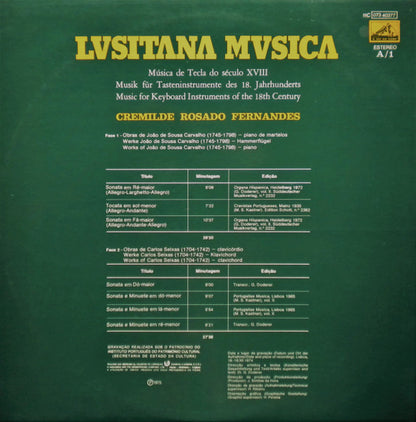 LP VINYL - Cremilde Rosado Fernandes – Lusitana Musica: Música De Tecla Do Século XVIII - USADO