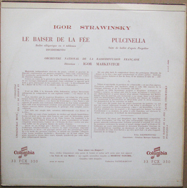 LP VINYL - Stravinsky* - Orchestre National De Radiodiffusion Française* , Direction Igor Markevitch – Le Baiser De La Fée / Divertimento / Pulcinella - USADO