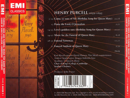 CD - Purcell* - Choir Of King's College, Cambridge*, Stephen Cleobury, Academy Of Ancient Music* – Music For Queen Mary - USADO