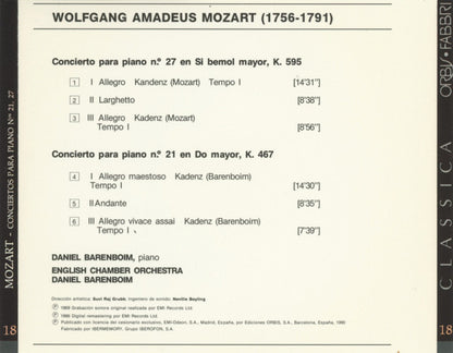 CD - Mozart* – Daniel Barenboim, English Chamber Orchestra – Conciertos Para Piano Nos. 21, 27 - USADO