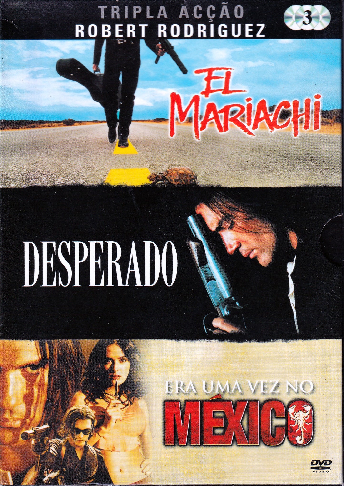 DVD TRIPLA ACÇÃO 3 FILMES - EL MARIOCHI - DESPERADO - ERA UMA VEZ NO MEXICO - USADO