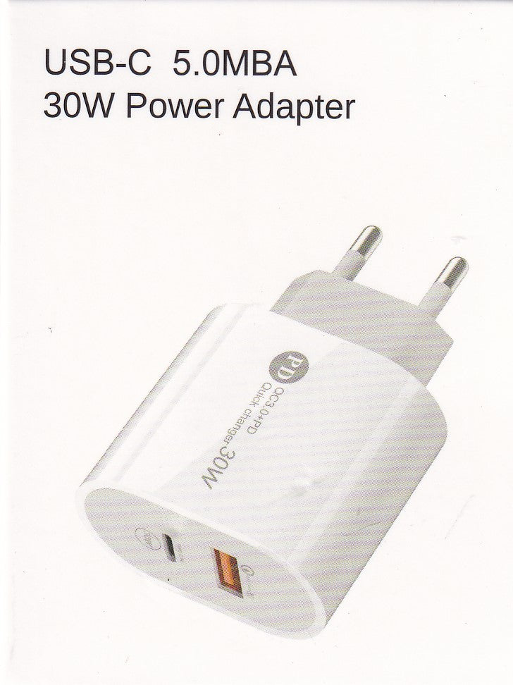 POWER ADAPTER 30W USB-C + USB-A (5A) - NOVO