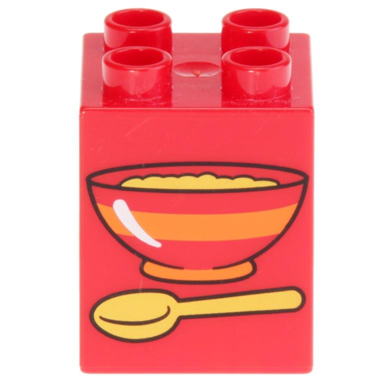 LEGO Duplo Brick 2 x 2 x 2 with Red bowl and yellow spoon (19424) 31110 - USADO