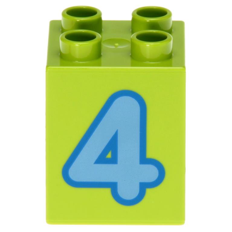 LEGO DUPLO 31110pb076 Lime, Brick 2 x 2 x 2 with Number 4 Medium Blue Pattern - USADO