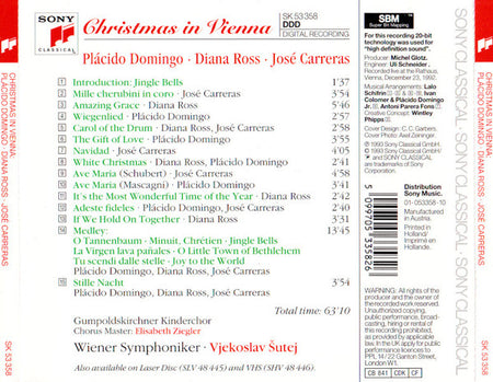 CD Plácido Domingo · Diana Ross · José Carreras ‎– Christmas In Vienna - USADO