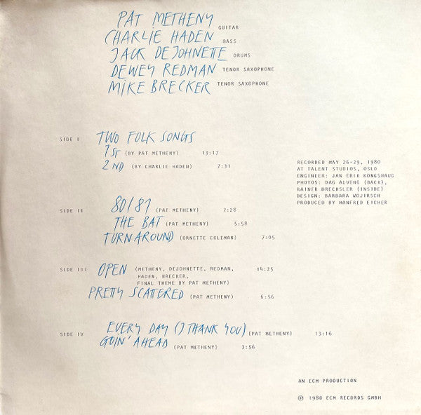 LP vinyl  Pat Metheny, Charlie Haden, Jack DeJohnette, Dewey Redman, Mike Brecker* – 80/81 (2LP) 1980 - USADO