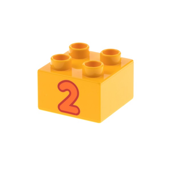 LEGO® DUPLO 6056479 - 3437pb063 , Brick 2 x 2 with Number 2 Orange Pattern - USADO