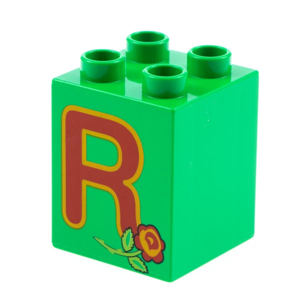 Lego DUPLO 93014 brick Bright Green 2 x 2 x 2 with Letter R and Rose Pattern Set 6051 31110pb060 - USADO