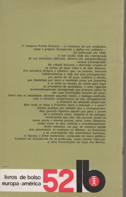 Livro LB52 de FÉDOR DOSTOIEVSKI NOITES BRANCAS - USADO