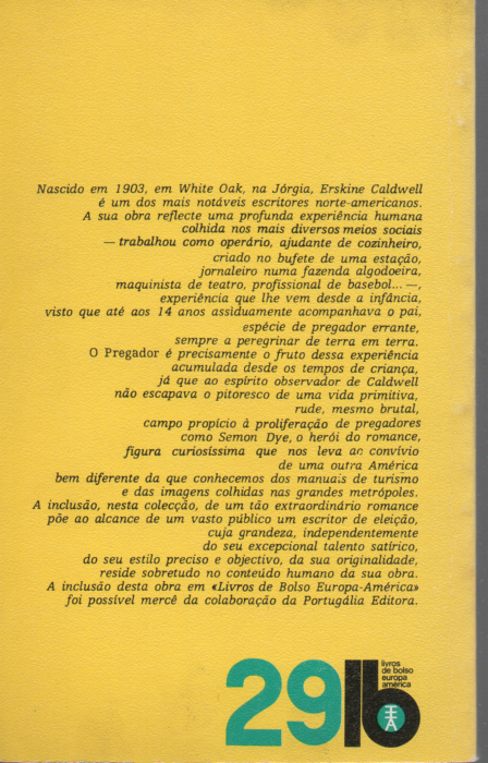 Livro LB29  de  ERSKINE CALDWELL "o pregador" - USADO