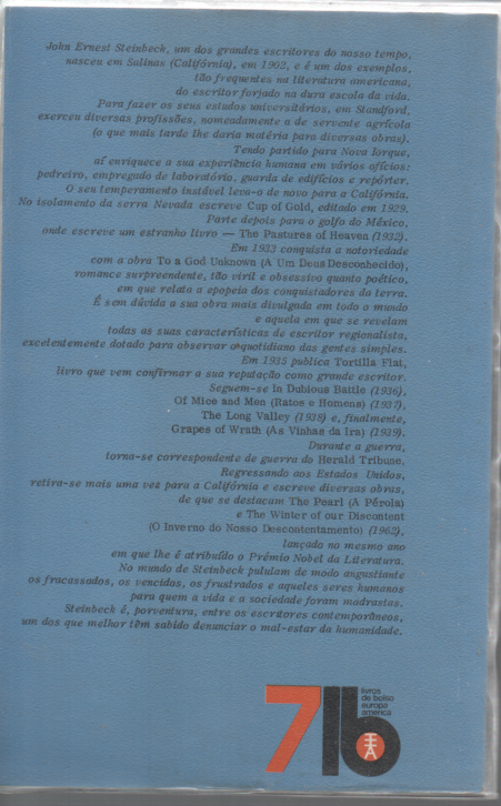 LIVRO DE JOHN STEINBECK A UM DEUS DESCONHECIDO  LB 7 1971