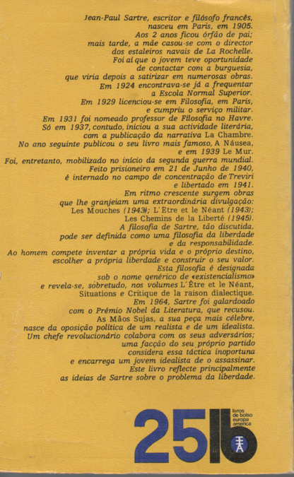 LIVRO DE JEAN-PAUL SARTRE  AS MÃOS SUJAS  LB 25 1973