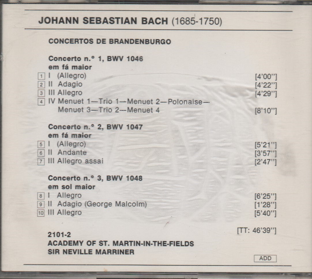CD - Bach* : Marriner*, The Academy Of St. Martin-in-the-Fields – Conciertos De Brandenburgo - USADO