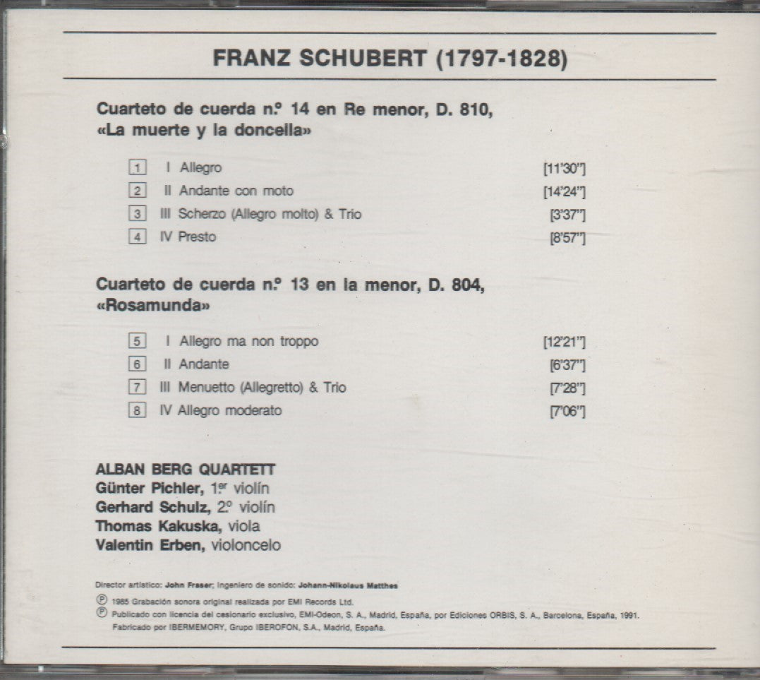 CD - Franz Schubert, Alban Berg Quartett – Cuartetos De Cuerda/"La Muerte Y La Doncella"/"Rosamunda" - USADO